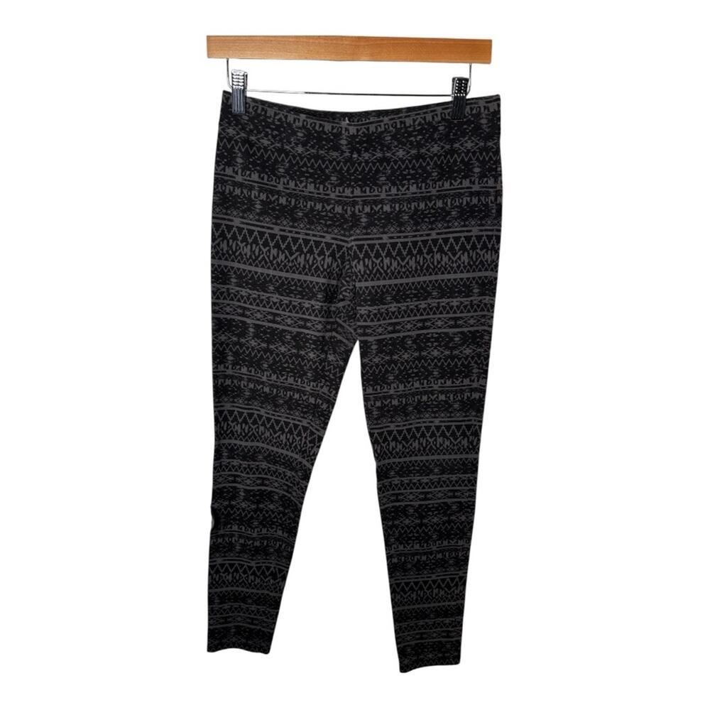 Express Black Gray Print Mid Rise Ankle Length Leggings Medium